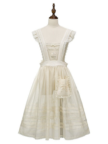 Lace-Trimmed Overdress Embroidered with Pocket Beige Lolita