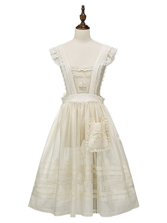 Lace-Trimmed Overdress Embroidered with Pocket Beige Lolita