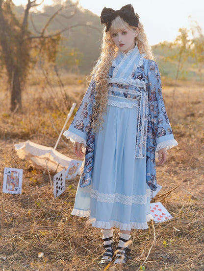 Alice Trim Blue Top Bunny in Print + JSK Wa Wonderland Set Lolita and Poker Lace Vibes Dress
