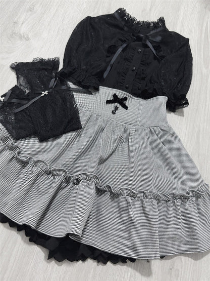 Jirai Kei Black Lace Cape Short Sleeve Blouse/ Sleeves Only