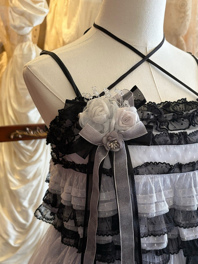 Black-Blue Lolita Bonnet, Hairband & Brooch Set - Aisling