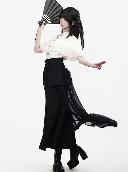 Black Mermaid Silhouette Chinese Style Skirt - PINK SAVIOR