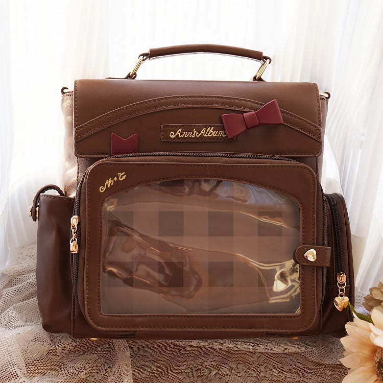 And Bag 2-Way With Window Ita Brown Transparent Decoration Bow