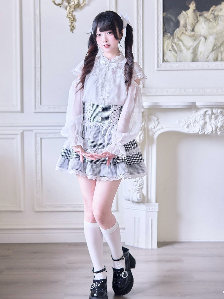 Layers Kei Skirt: Tiered Houndstooth Jirai