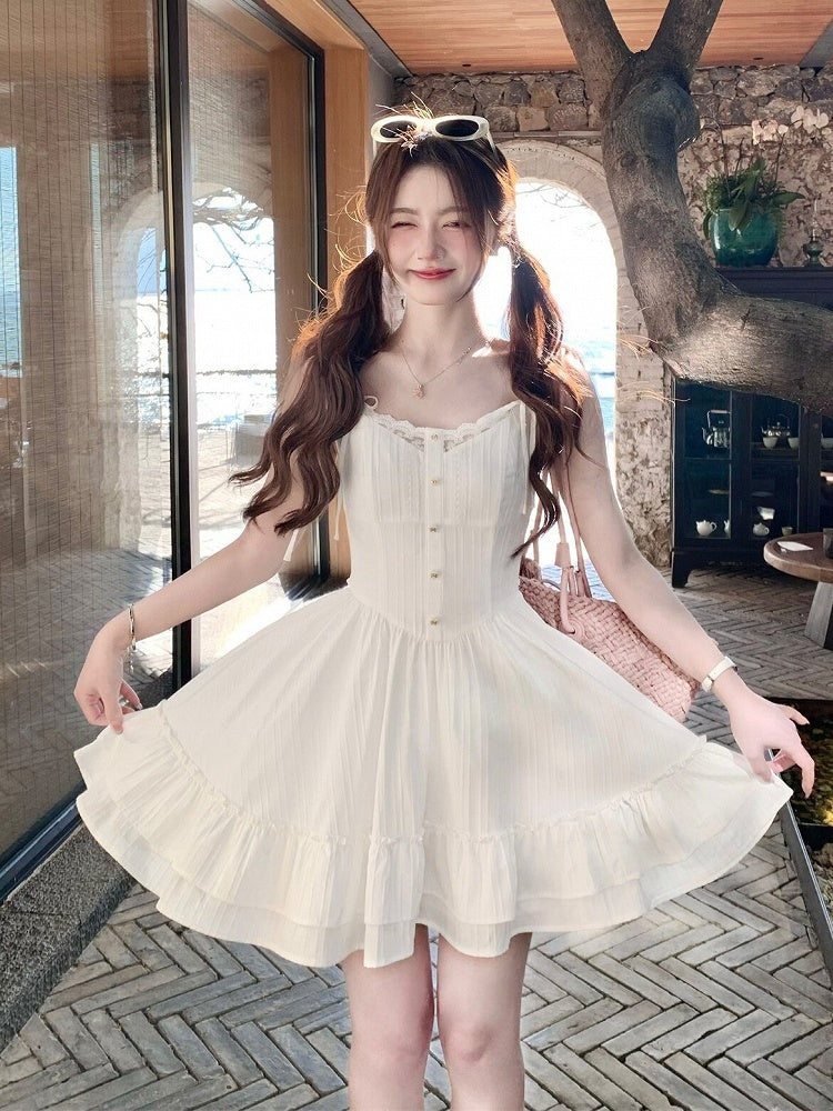White Lace Detail Summer Holiday Dress - Qchiwawameme