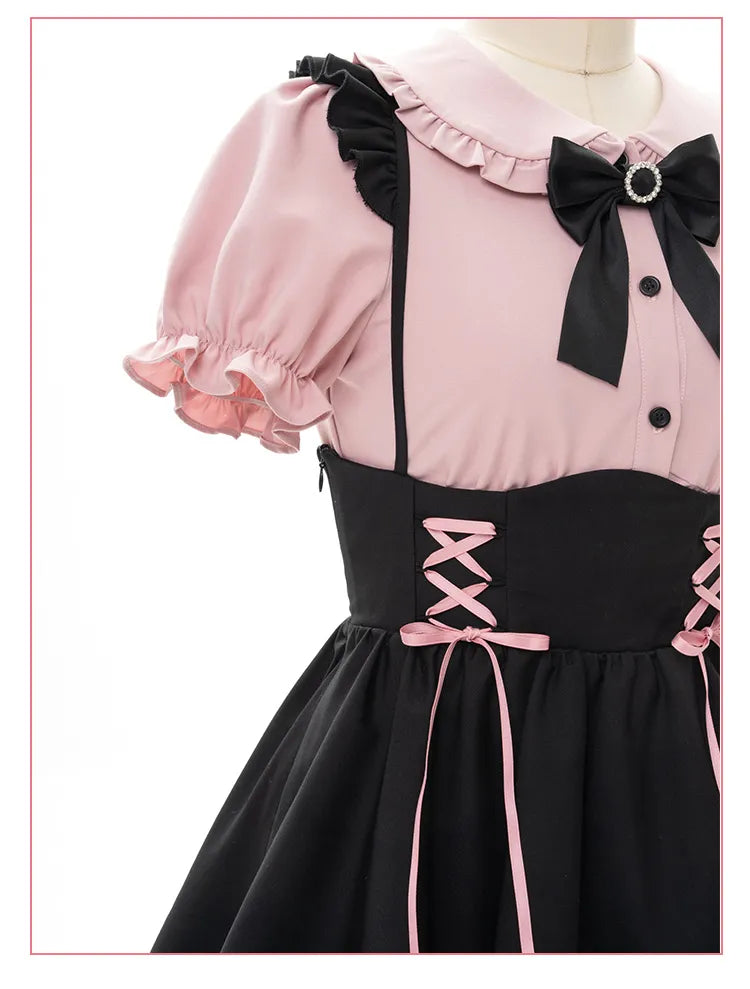 Hosenträger Ausverkaufsgröße Jirai Landmine 68CM Taille für Stil Rock Hohe Overalls Kleid M Schwarz Kei