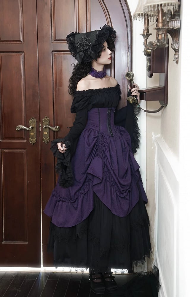 Waist Drawstring Purple Bust Gothic Boned Skirt High Lolita Under