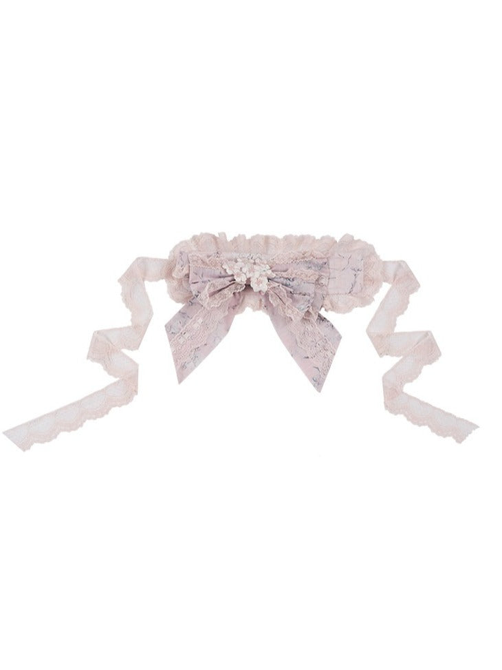 4-Color Bow Lace Hairband with Floral Embroidery - Yimu Walnut