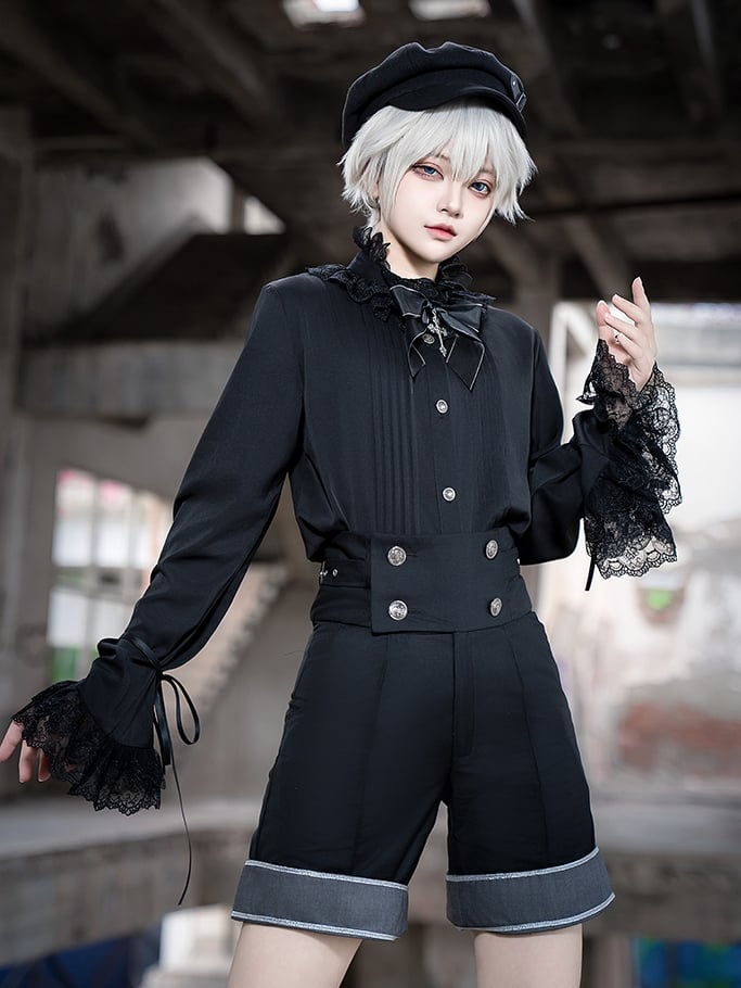 Shorts Straight-leg Black Ouji Waist Lolita High