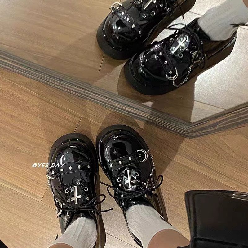 Holy Knight Lolita Punk Y2K Platform Mary Jane Shoes – Round Toe Thick Sole Leather | LilyVow