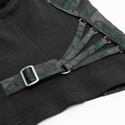 Black Steampunk Green Jacquard Waistcoat