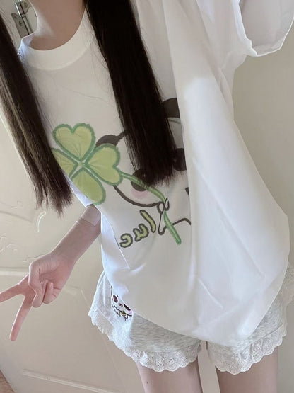 Trim with Shorts Print White Panda Lace