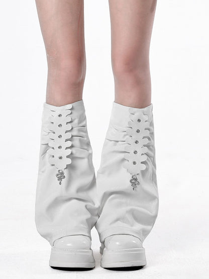 Detail PU with Snakeskin Leg Snake Ruched Metal Warmers Punk