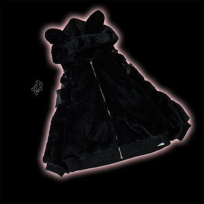 自来也 ピンク バニー耳 フード 地雷風 ぬいぐるみ ジップパーカー