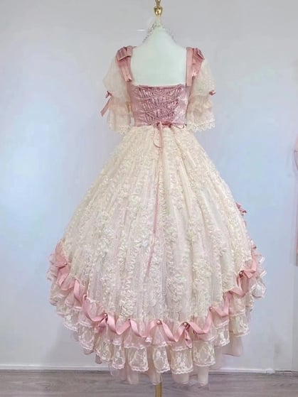 Pink Dress and Beige Piece Layered High-low Princess One Lolita Hanayome Hime