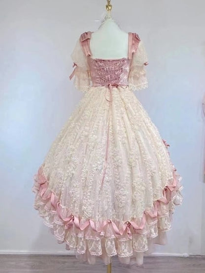 Pink Dress and Beige Piece Layered High-low Princess One Lolita Hanayome Hime