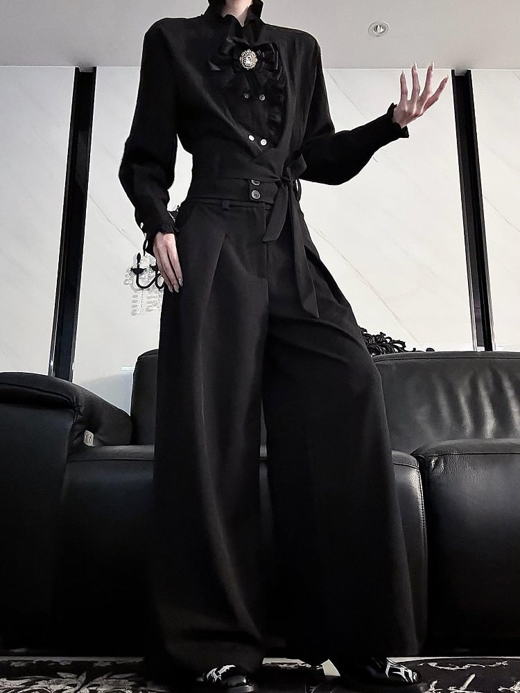 Black Corset Elegant Wide-leg Pants with Detachable