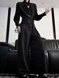 Black Corset Elegant Wide-leg Pants with Detachable