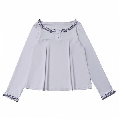 Dusty Purple Long Sleeve Blouse Ruffle Details - PINK SAVIOR