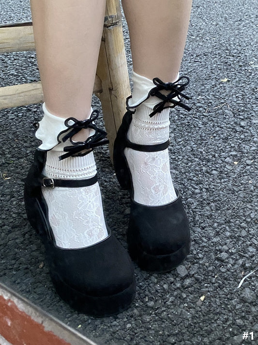 5 Options Bowknot Design Cut-Out Color Calf Details Socks