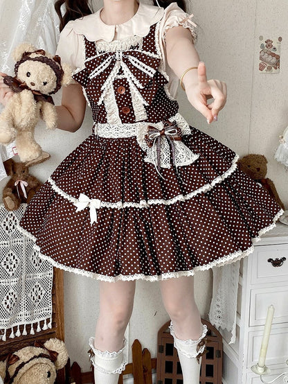 Pattern Old Polka-dot Chocolate Overall School Dress Brown Lolita