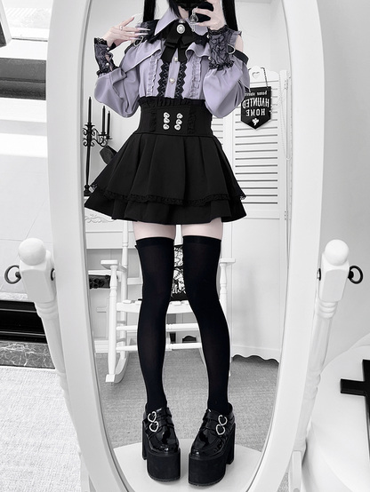 | Shoulder Kei Cutout Blouse with Dusty Purple Heart Decorative Look Buckle Jirai