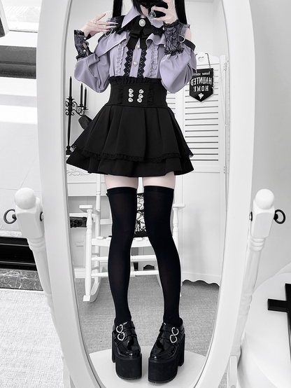 Dusty Blouse Cutout with Shoulder Buckle Purple Heart Jirai Decorative Look | Kei