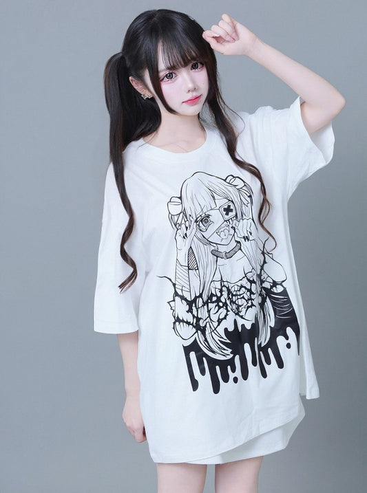 Landmine Style White Anime Print T-Shirt - ITAMI