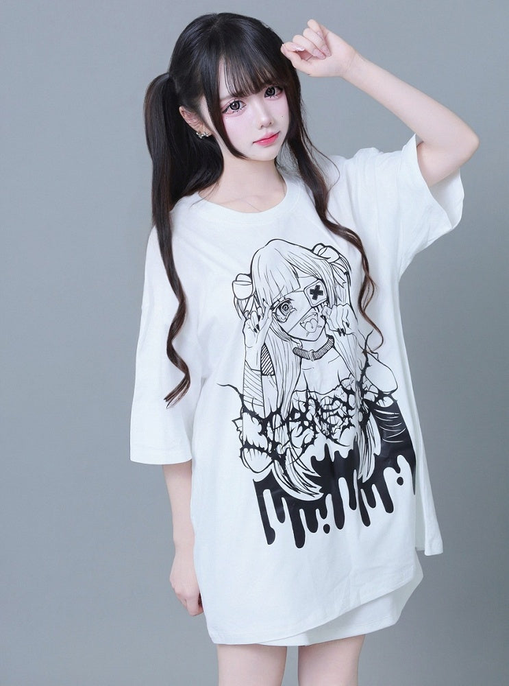 White Anime Girl Graphic Tee - ITAMI