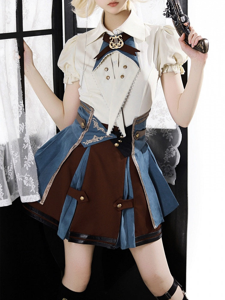 Ouji Style Red Blue Lolita Skirt with Ruffled Accents - Xiong Dou Jiang