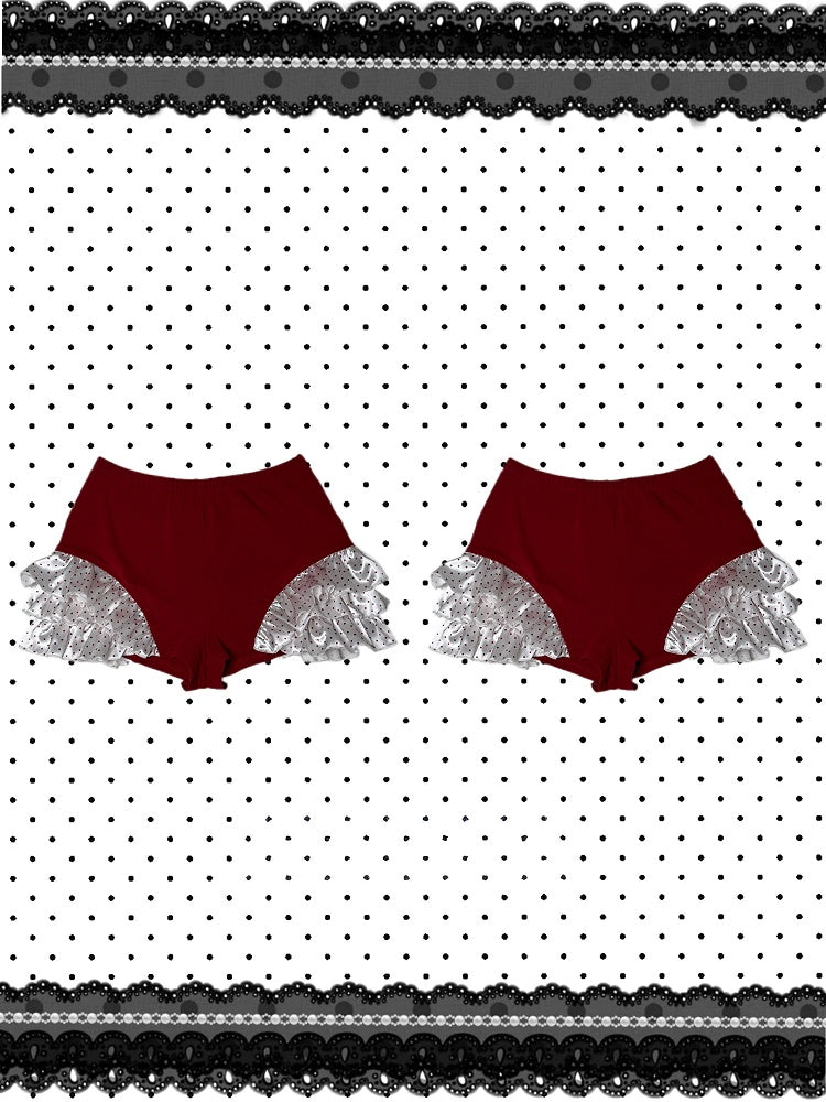 Red/White Ruffles Dot Tiered Shorts Polka with Trim Christmas Gothic