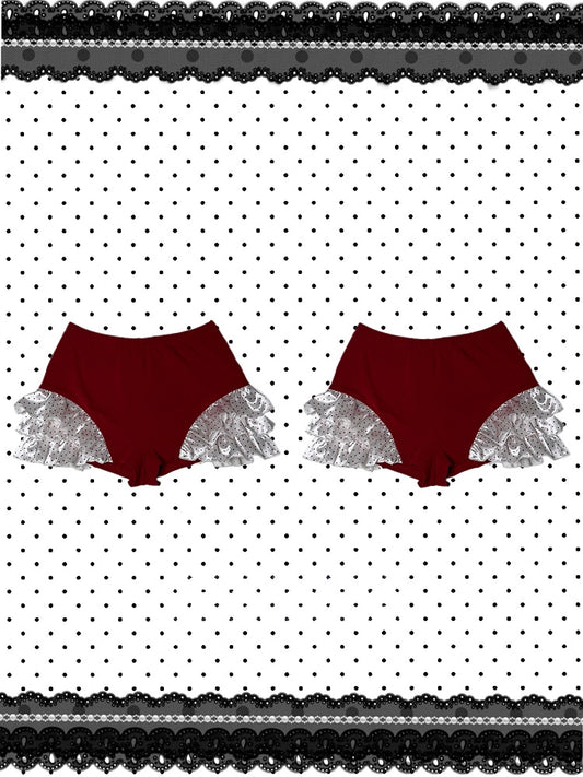 Red/White Ruffles Dot Tiered Shorts Polka with Trim Christmas Gothic