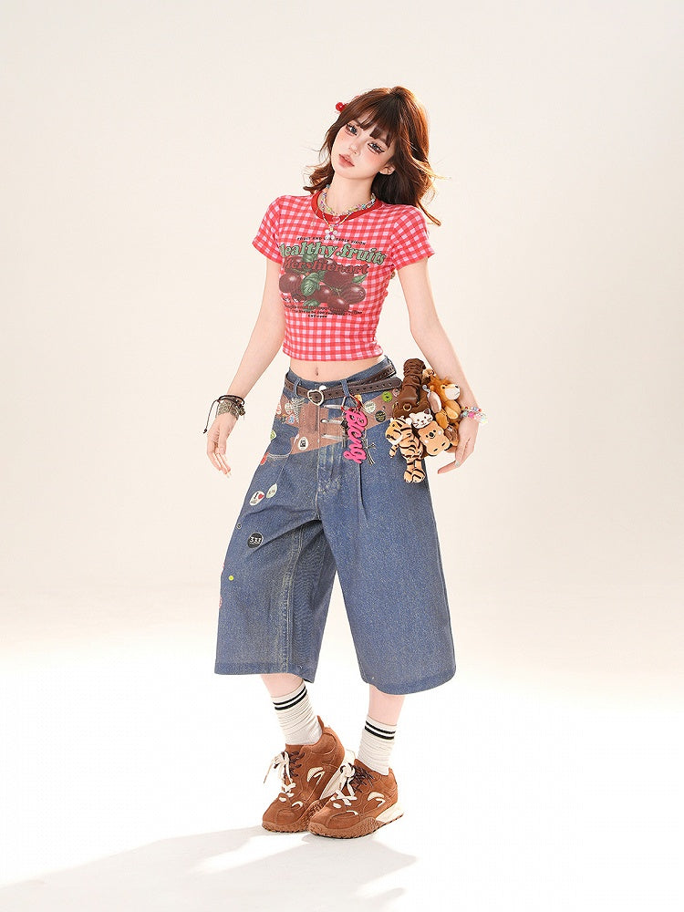 Blaue Jeans mit geradem Bein und niedriger Taille