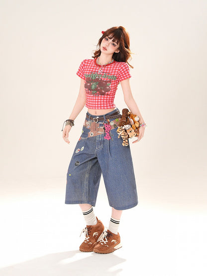 Blaue Jeans mit geradem Bein und niedriger Taille