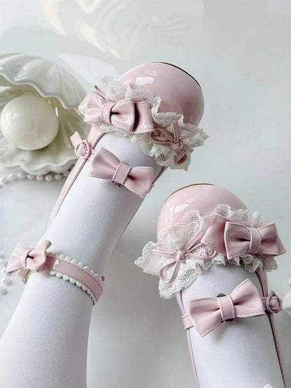 mit süßer Schleife Mary Lolita Schnallen Akzente Janes Pink Low-Heel Herz