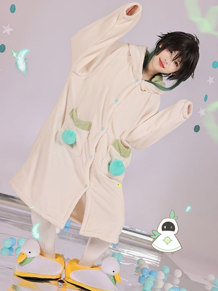 ベンティ風ベージュプラッシュロングフード付きパジャマ