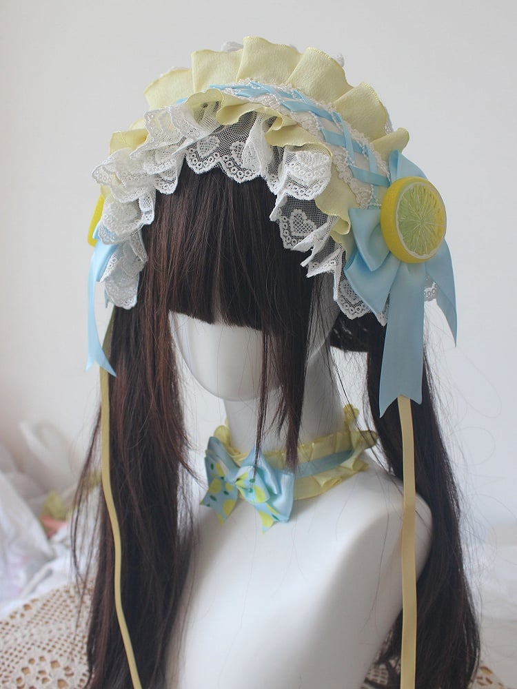 Accent Details Ruffled with Blue Yellow Hairband Bowknot Lemon