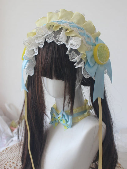 Accent Details Ruffled with Blue Yellow Hairband Bowknot Lemon