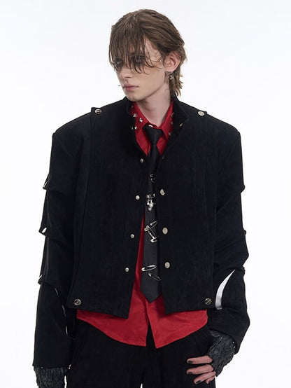 Deconstructed Suede Black Cropped Men’s Sleeve Pleating with Jacket