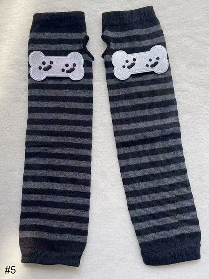 Stripe Pattern Fingerless Gloves in Black and Gray - Post-2000 Gift Shop
