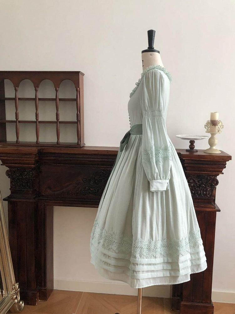 Green Square Neck Classic Lolita Long Sleeve OP
