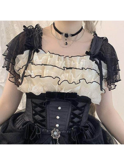 Short Sleeve Ballet Lace Lolita Blouse - Lan Jian Chuan