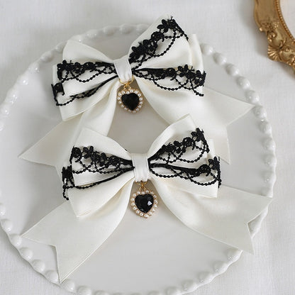 of Pair Lace Bowknot Charm A with Decorations Heart Colors Black 9 Hairclips