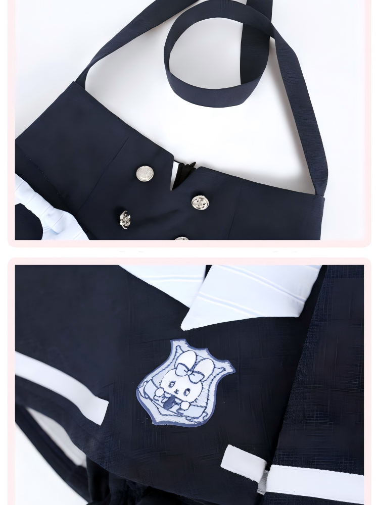 Preppy Single-Strap Pleated Skirt Blue Style Box Overall