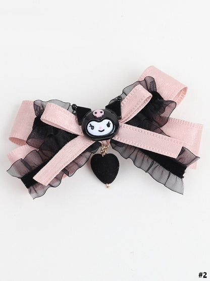 Cute Options Lolita 3 Bowknot Pink Sweet-Edgy Lace Black Hairclip