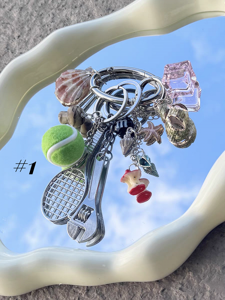 Y2K Multi-Element Tennis Shell Charm Keychain