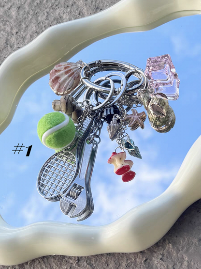 Y2K Multi-Element Tennis Shell Charm Keychain