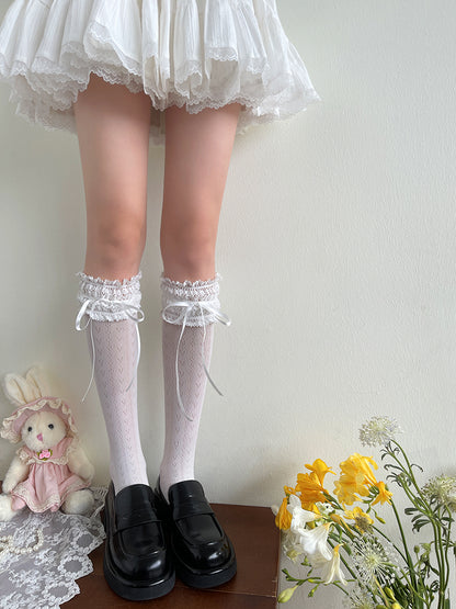 Bow Lace Colors Heart Decoration Calf Socks 4 Pattern with Trim