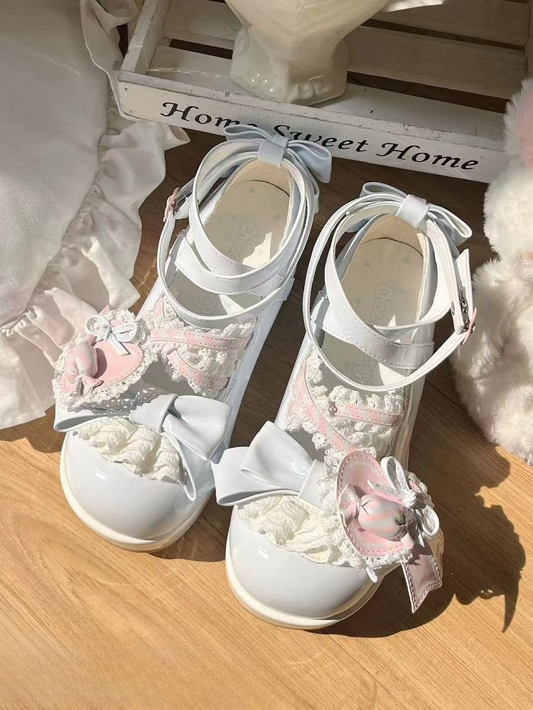 - Plateauschuhe mit Schleife und Süßigkeiten-Dekoration, süß, Lolita, blau, A-Schuh-Stil, Herz-Clip, rosa