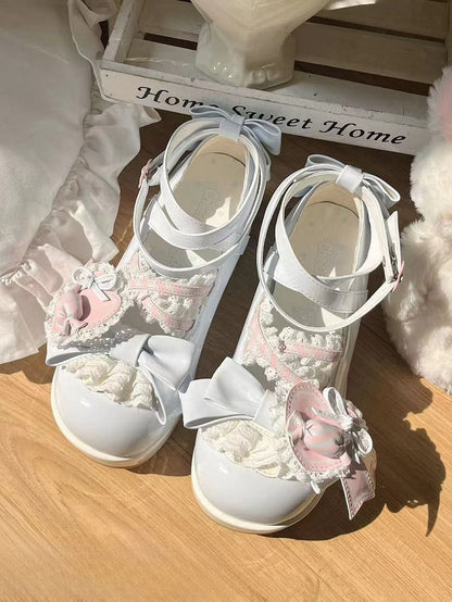 - Plateauschuhe mit Schleife und Süßigkeiten-Dekoration, süß, Lolita, blau, A-Schuh-Stil, Herz-Clip, rosa